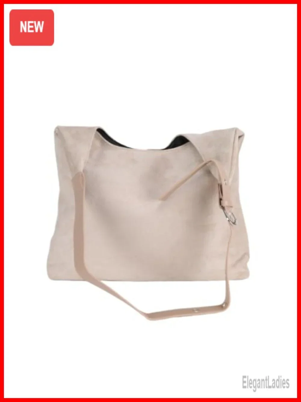 Faux Suede Tote Bag with Double Magnetic Snap Closure - Hobo Shoulder Bag